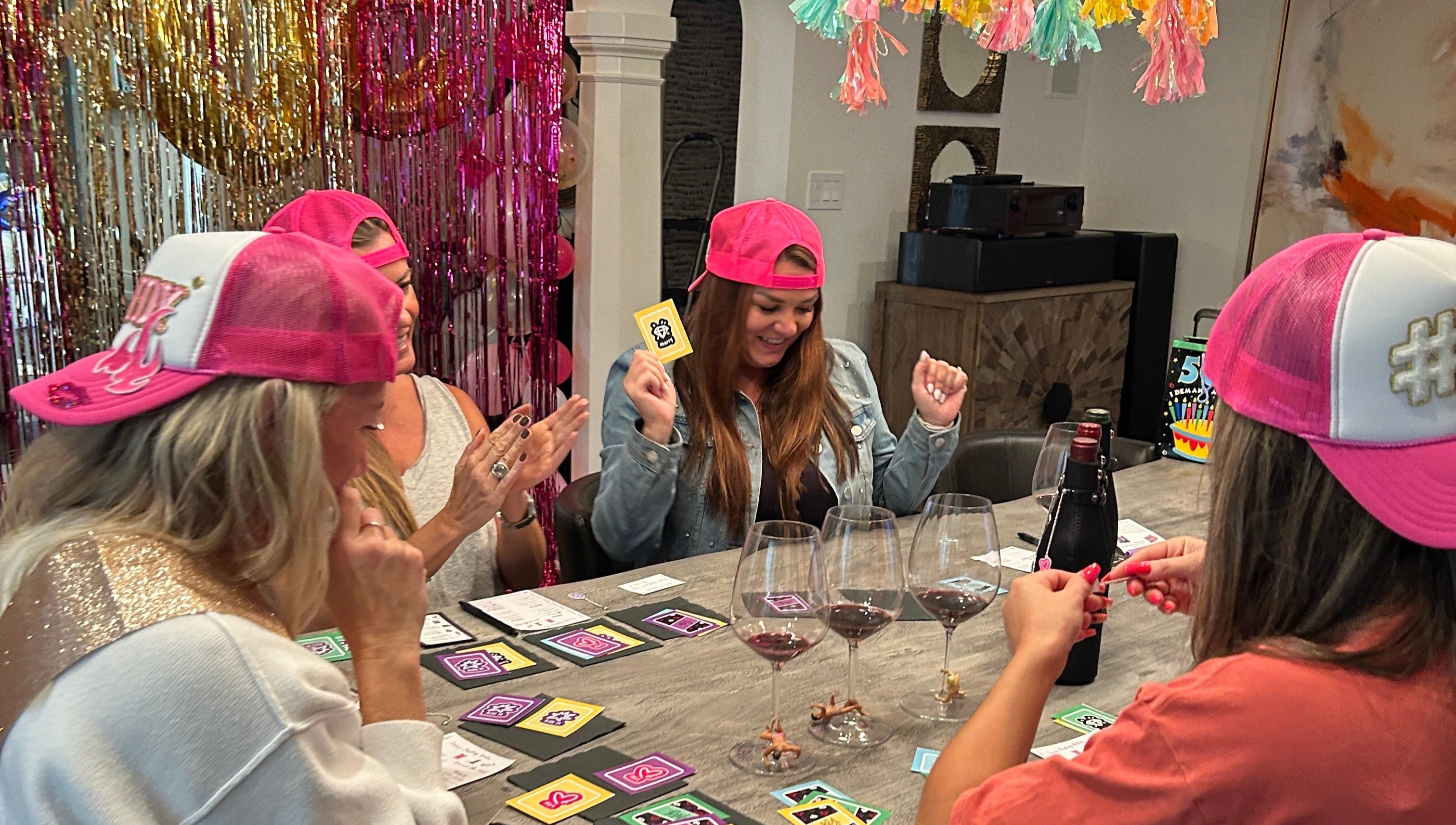 ladies playing wine game